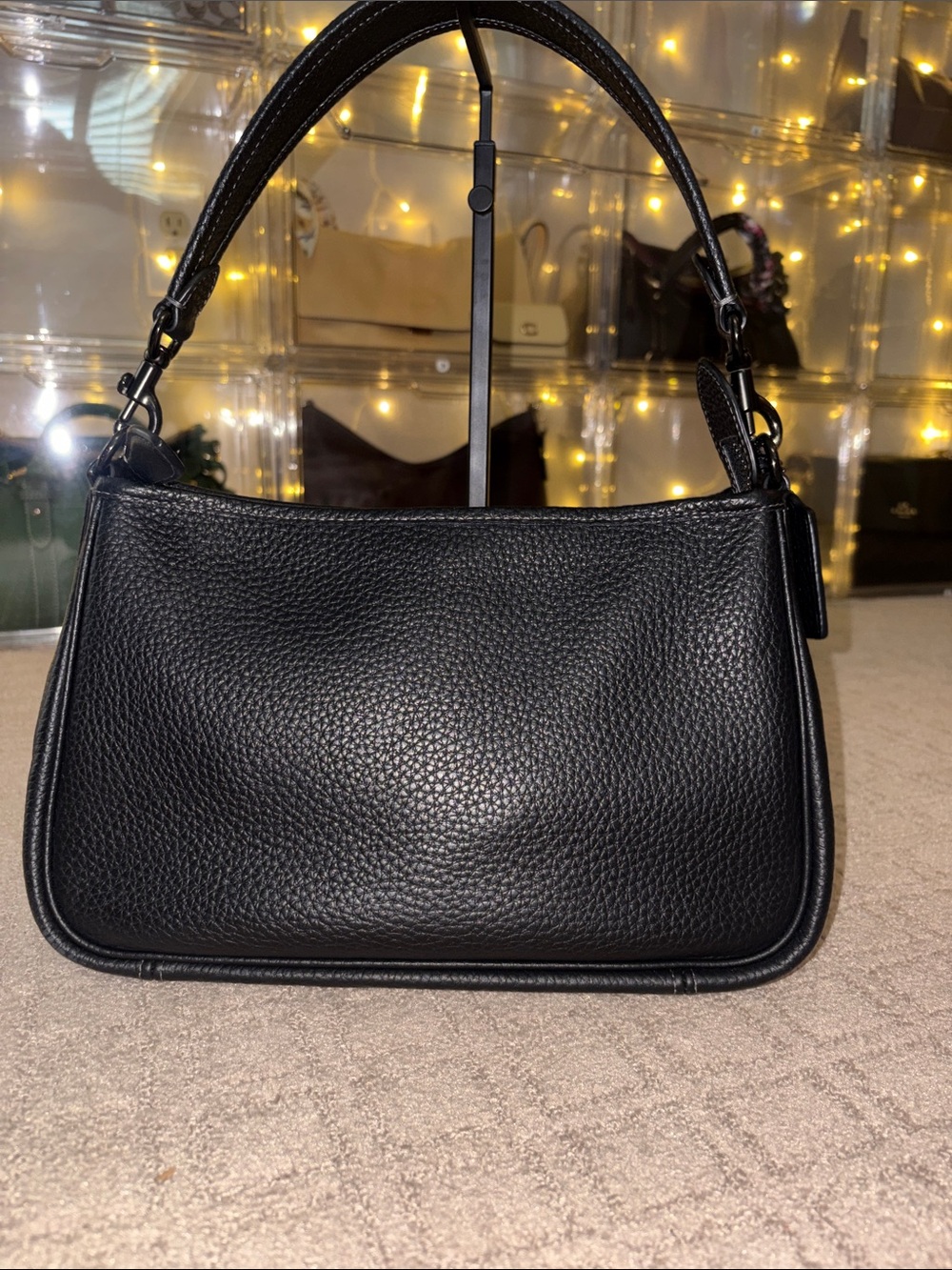 Coach Cary Black Pebbled Leather Shoulder Bag with gun metal hardware - Picture 1 of 11
